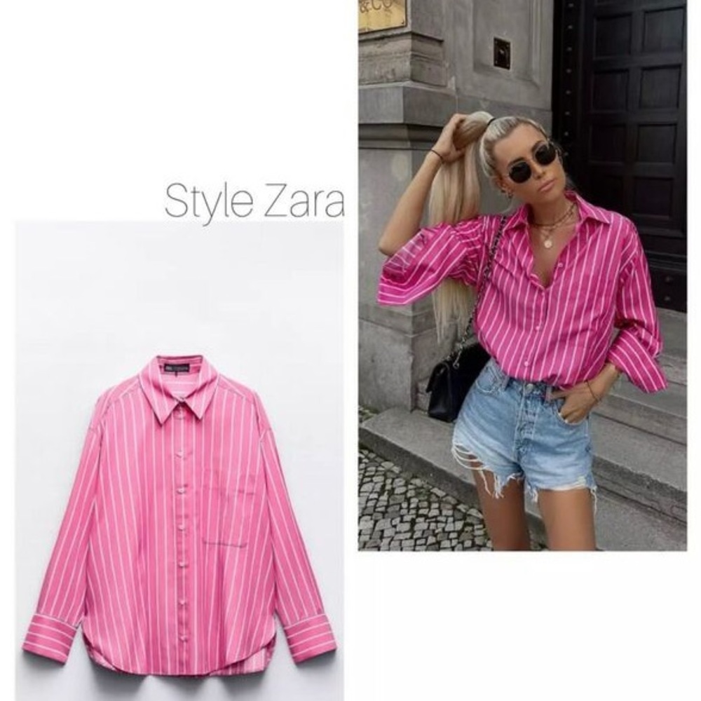 ZARA Oversized Pink Striped Shirt